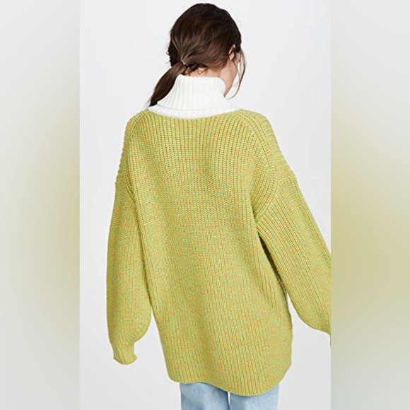 TIBI 100% merino wool lime yellow contrast rolled turtleneck sweater - Picture 2 of 5